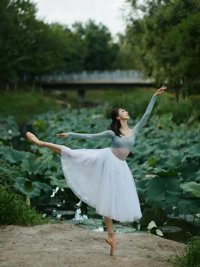 美女芭蕾舞艺术写真美照,荷塘翩翩起舞的仙女,艺术与自然的结合