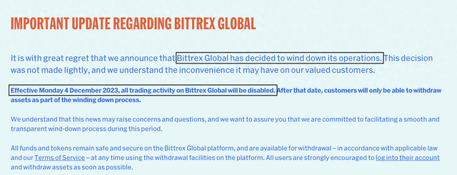 正式退出行业舞台！加密货币平台Bittrex将关闭所有业务